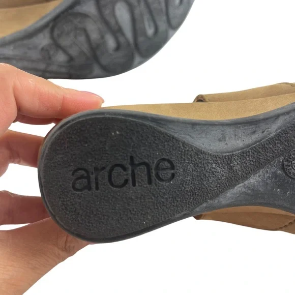 Arche France Tan Soft Nubuck Leather Peep Toe Slingback Sandals Sz 40 (9 US) - Picture 9 of 10